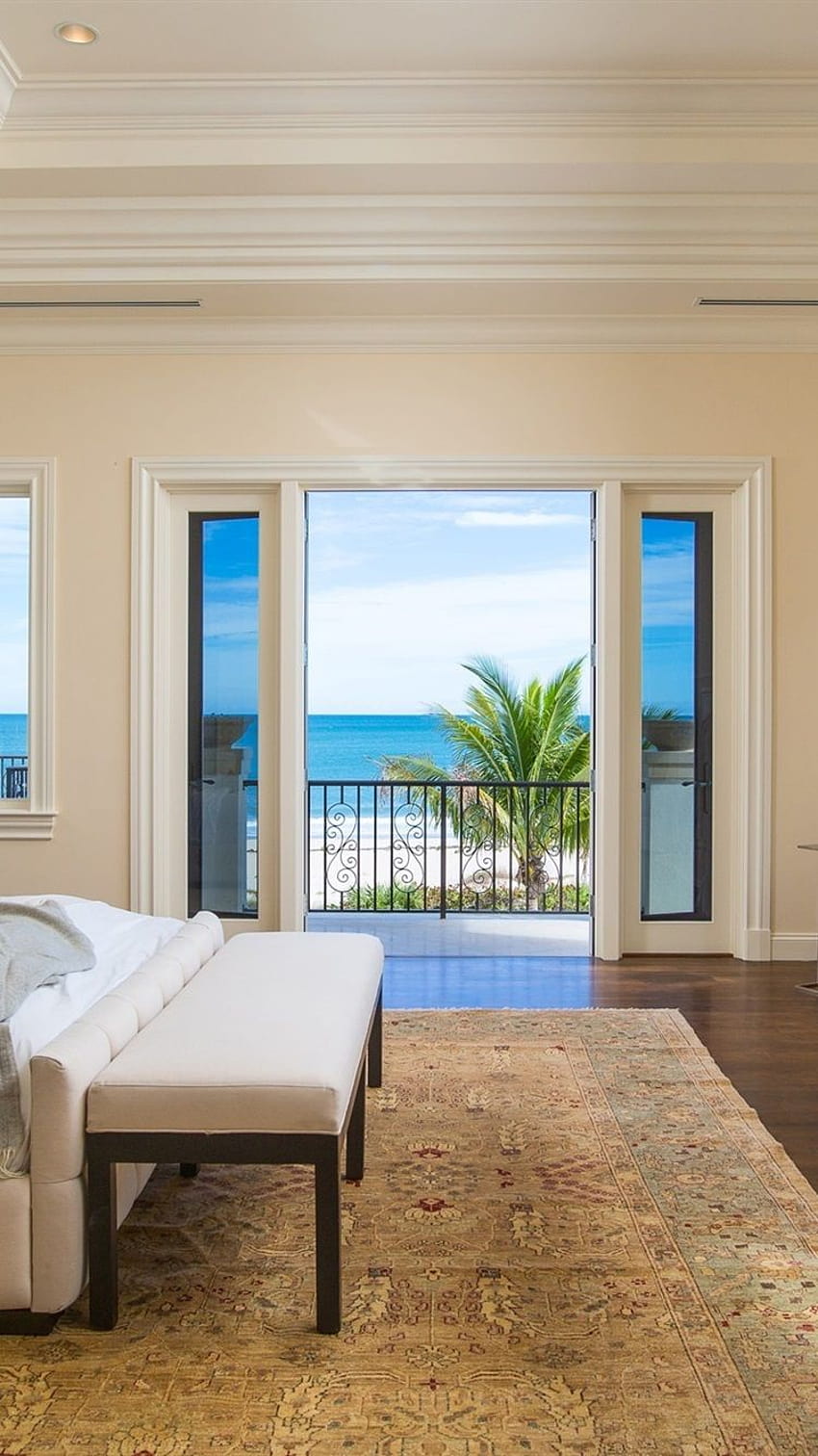 Luxury bedroom, ocean, palm tree 2560x1600 , luxury house anime HD phone wallpaper