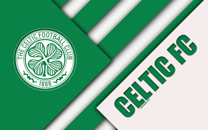 Celtic FC, material design, Scottish football club, logo, green white abstraction, Scottish Premiership, Glasgow, Scotland, football with resolution 3840x2400. High Quality HD wallpaper