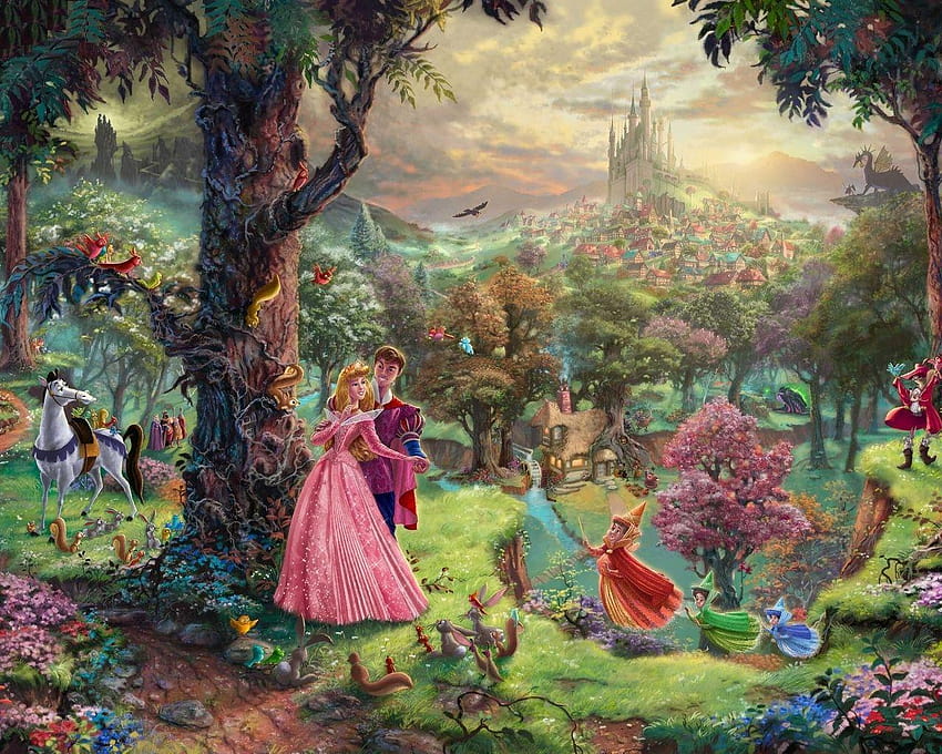 1280x1024 Thomas Kinkade, La bella durmiente, Película animada, Arte, Walt, la bella durmiente de la princesa de Disney fondo de pantalla