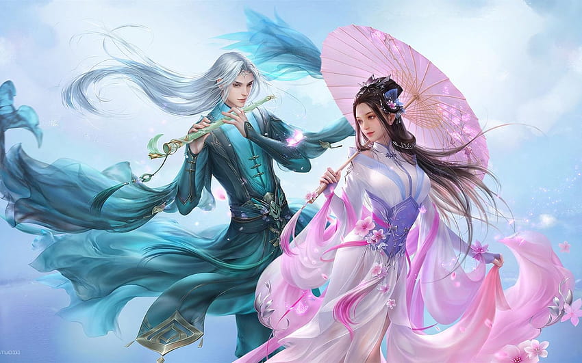 Beautiful girl and boy, lovers, Chinese retro, chinese anime HD wallpaper
