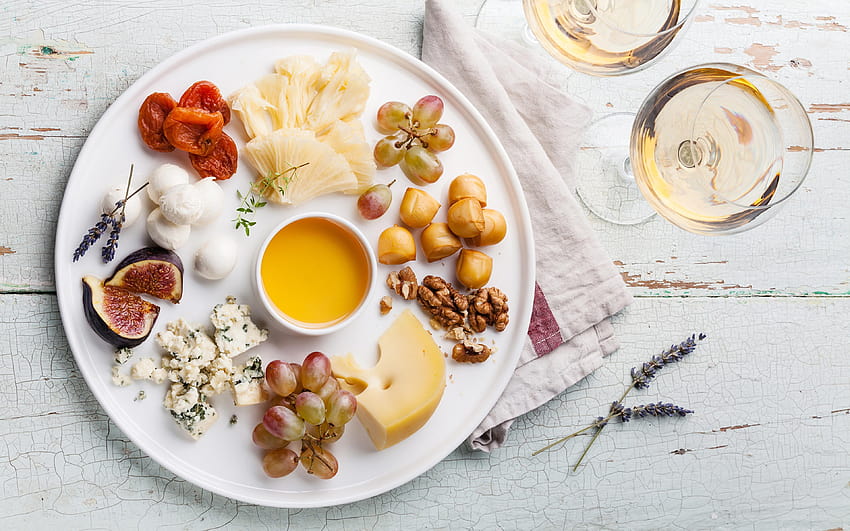 Wine Honey Common fig Cheese Grapes Food Plate 3840x2400, honey nut HD wallpaper