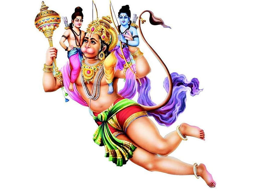 Lord Hanuman volando con Ram y Laxman, volando hanuman fondo de pantalla