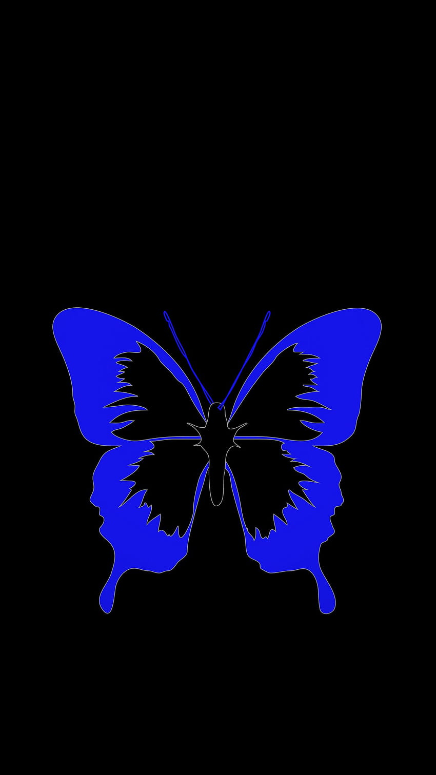 Motyl, minimalizm, czerń, błękit, czarno-niebieska estetyka Tapeta na telefon HD
