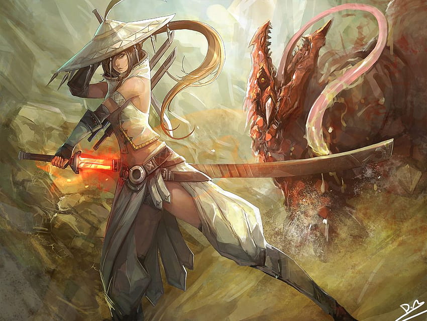 Wallpaper Girl, Anime, Horns, Art, monster hunter for mobile and desktop,  section сёнэн, resolution 1920x1080 - download