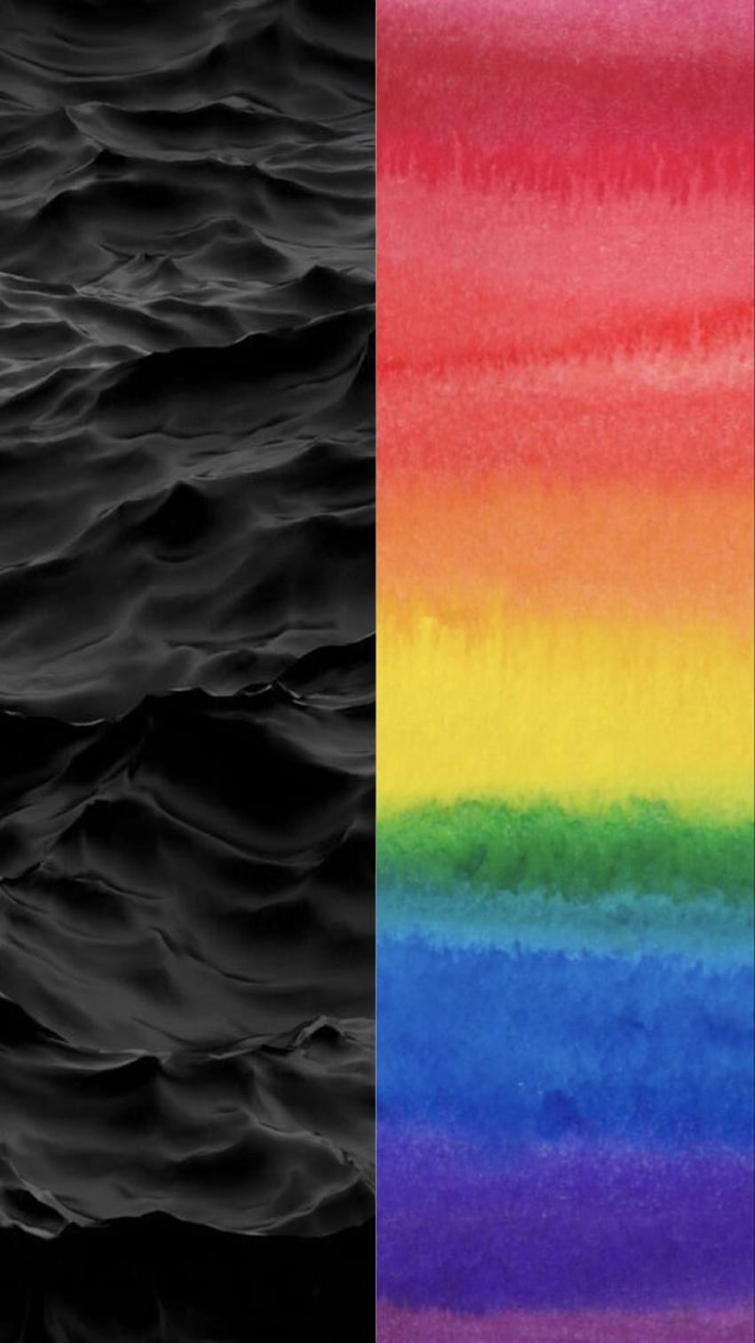 Half/Half black water and rainbow paint, colors half and half HD phone wallpaper