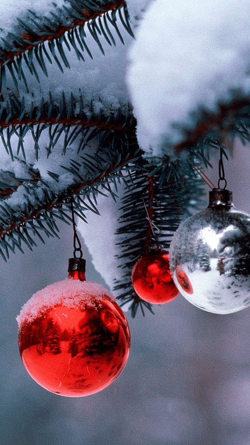 Red Christmas Balls Tree Snow Android Terbaik, android natal merah wallpaper ponsel HD