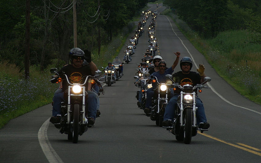 The column of bikers and HD wallpaper