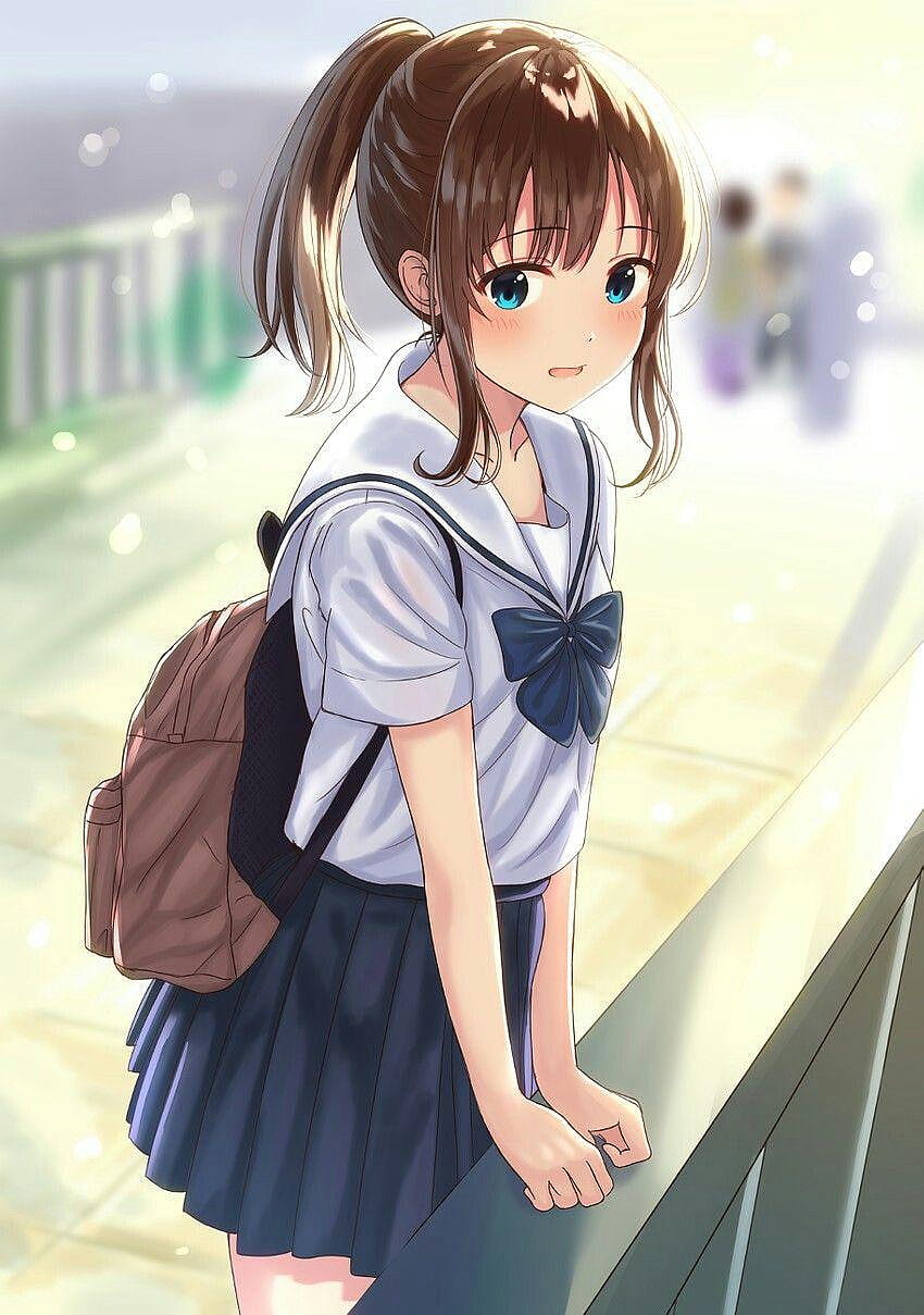 Anime School Girl、制服を着たアニメの女の子 HD電話の壁紙