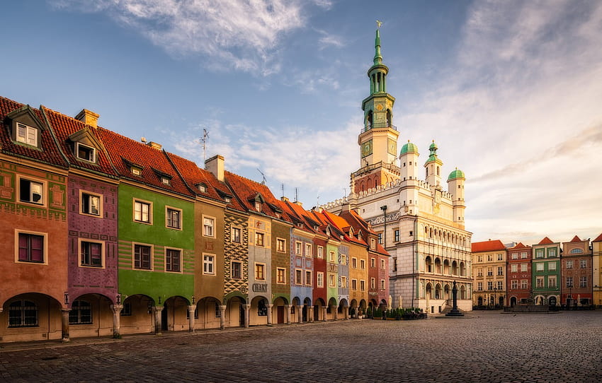 bina, ev, alan, Polonya, renkli, belediye binası, Polonya, Poznan, Poznan, Eski Pazar Meydanı , bölüm город HD duvar kağıdı