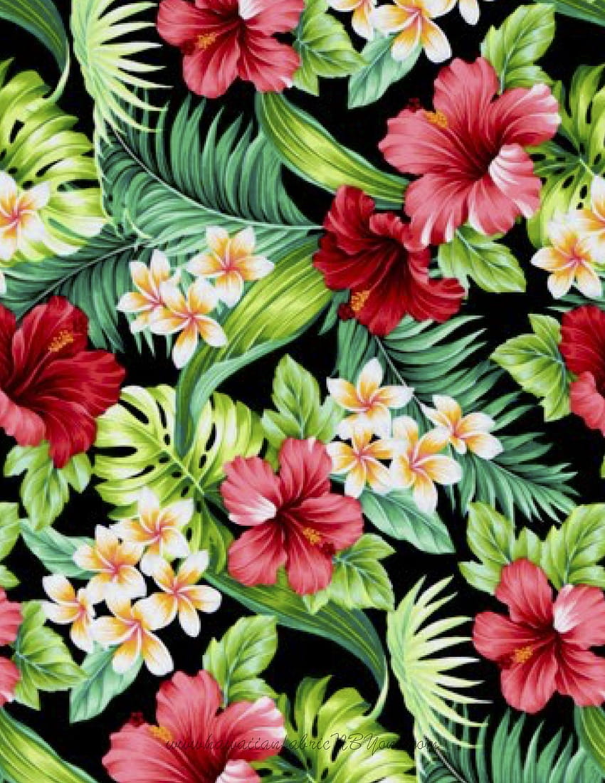 Jasna tropikalna tkanina w kwiaty, hawajski nadruk Tapeta na telefon HD