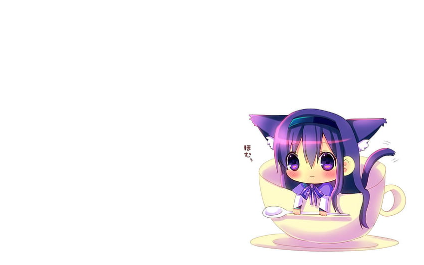 akemi homura animal ears blush on catgirl cat smile chibi hina, chibi anime Wallpaper HD