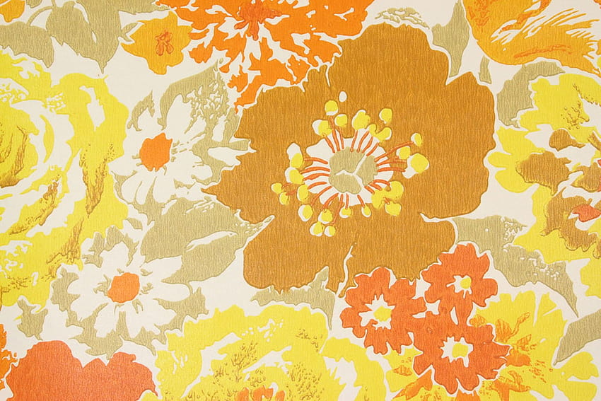 1970'ler Vintage Retro Kahverengi Turuncu ve Sarı Çiçekler HD duvar kağıdı