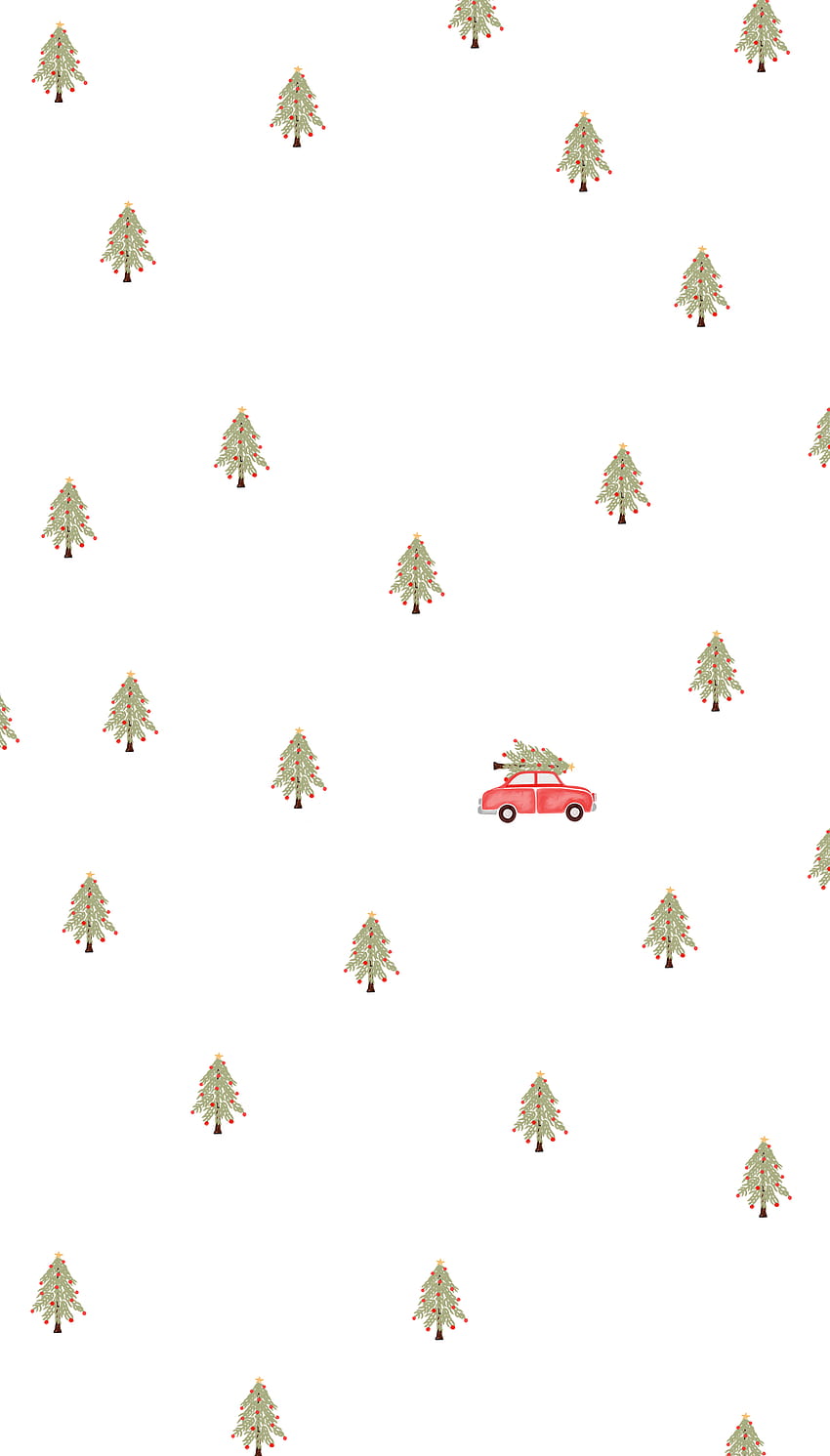 Little Red Car with Tree, christmas cute phone HD phone wallpaper
