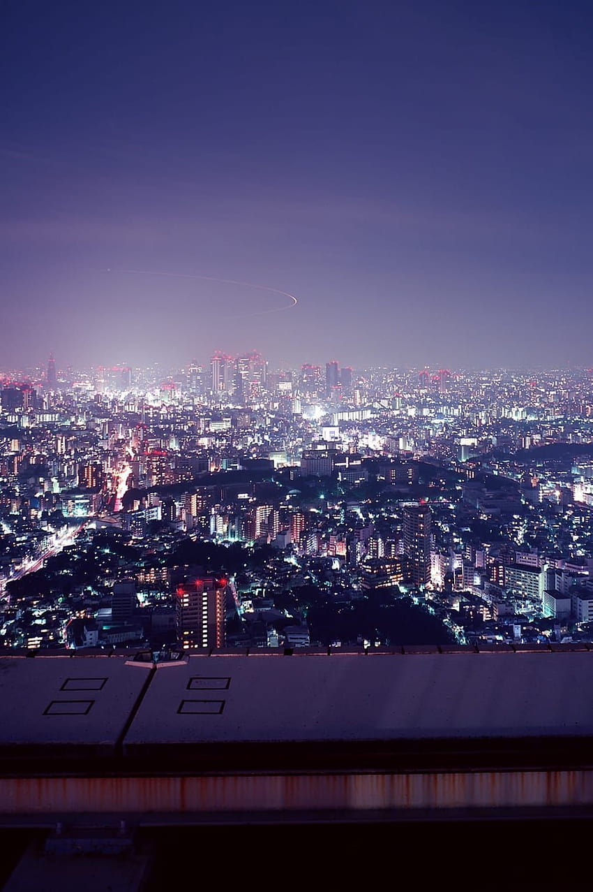 Wallpaper roof, the sky, night, the city, lights, anime, girl for mobile  and desktop, section сёдзё, resolution 1920x1200 - download