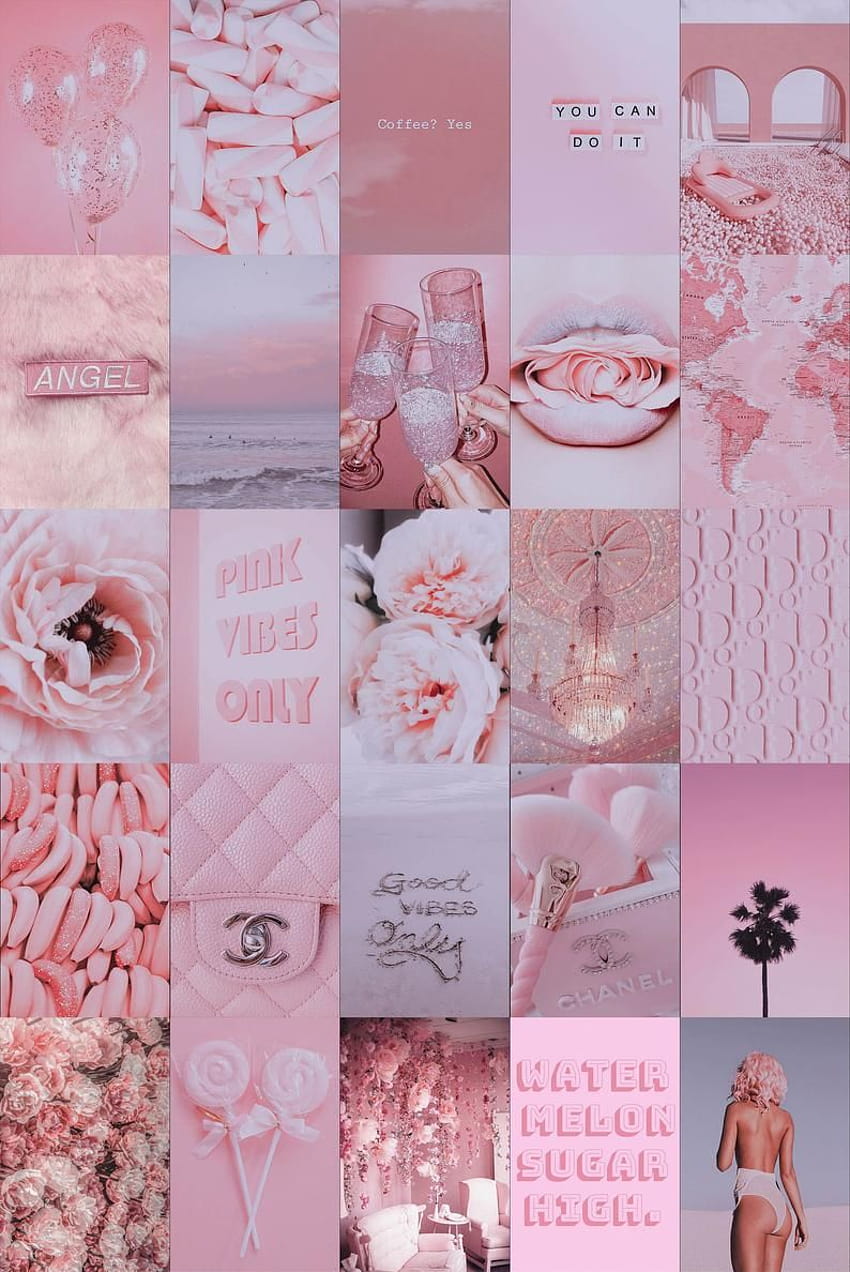 Pink Collage, Wall Decor Collage Pink, Pink Aesthetic Wall, Blush Pink Collage, Collage Dorm Pink, Collage Kit Digital, Boujee Wall Collage en 2021, collage estético rosa bebé fondo de pantalla del teléfono