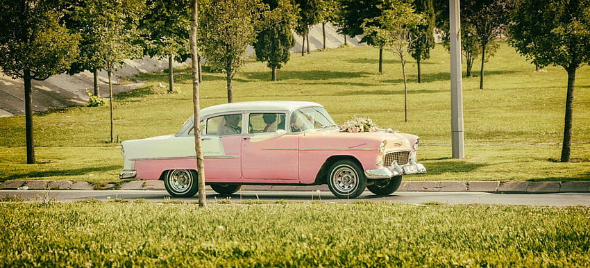 Vintage Pink Car, cute car HD wallpaper