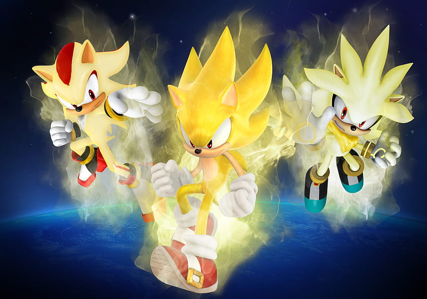 Sonic The Hedgehog, супер звуков супер сребро и супер сянка HD тапет