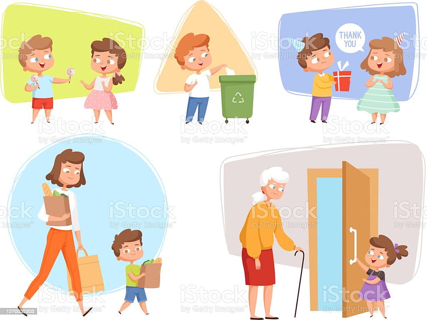Good Manners Perfect Behaving Kids Obedient Peoples Offers Childrens Talking With Elder Person Vector Characters Stock Illustration HD wallpaper