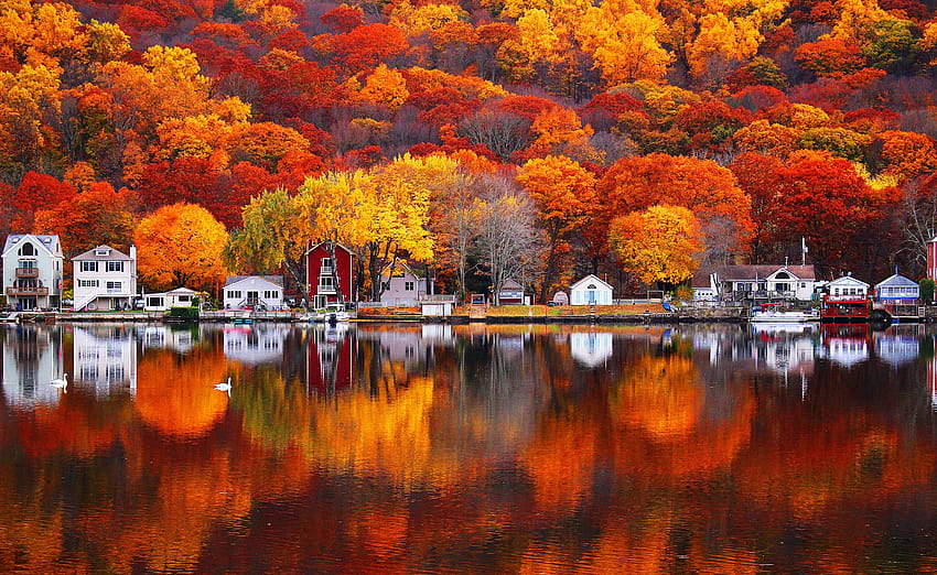 COM, Riflessione autunnale nel Vermont scenico, autunno del Vermont Sfondo HD