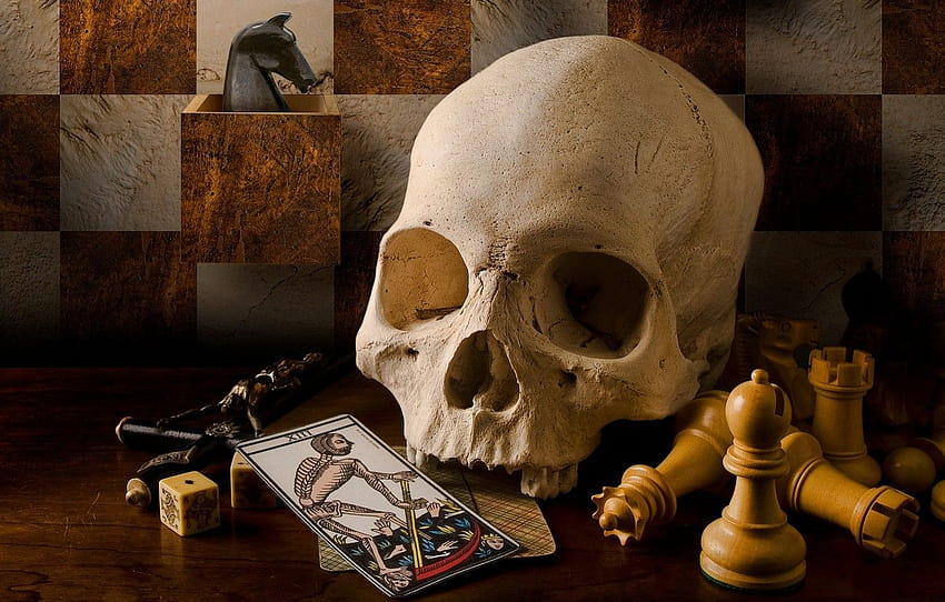 Chess, blue, drawings, eyes, game, horror, play, skull, HD phone wallpaper