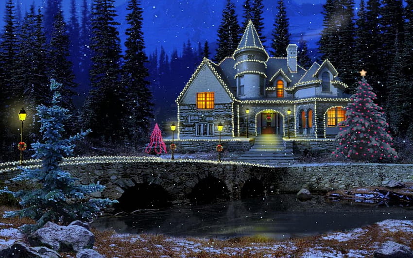 Beautiful Winter Night, snowy christmas night art HD wallpaper