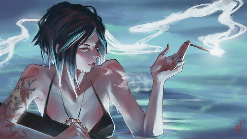 Chica fumando cigarrillos Arte, anime fumando fondo de pantalla