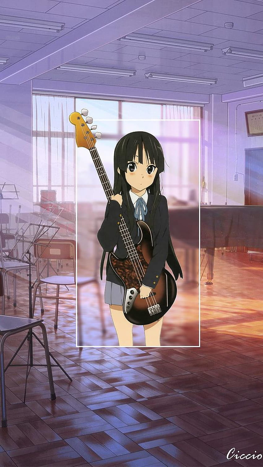 : anime, 88 Girl, anime girls, guitar, dark eyes, anime guitar phone HD phone wallpaper