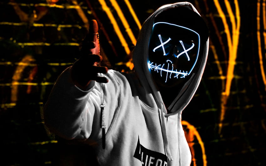Човек, LED маска, Доп, Тъмно, Анонимен, Суичър, графика, черен анонимен HD тапет