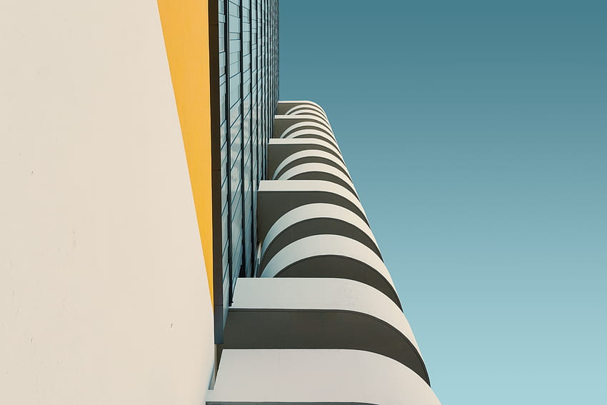 505098 5908x3939 stock , sky, building, stair, architecture, , pattern, minimal, minimalism, blue, modernism, gradient, modern, yellow, daylight, architectural, symmetry, minimalist architecture HD wallpaper
