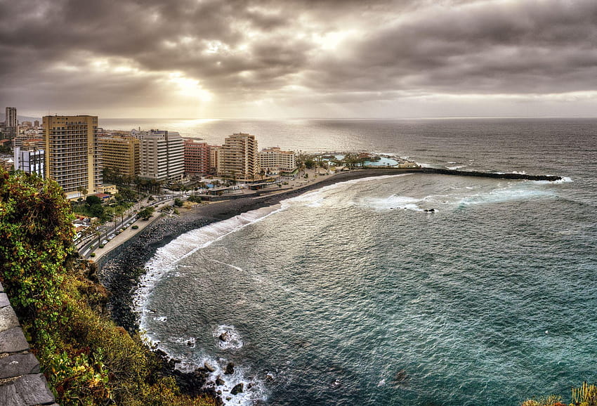 Canary Islands Atlantic Ocean coast buildings ocean landscape HD wallpaper