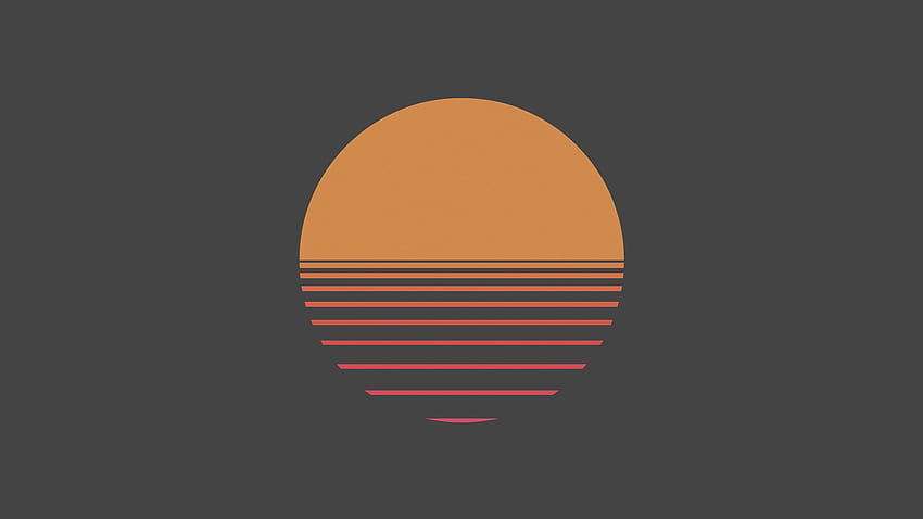 デジタル アート ミニマリズム シンプル 背景 太陽 円 線 オレンジ 日没 茶色 1920x1080 U, simple Sunset digital 高画質の壁紙