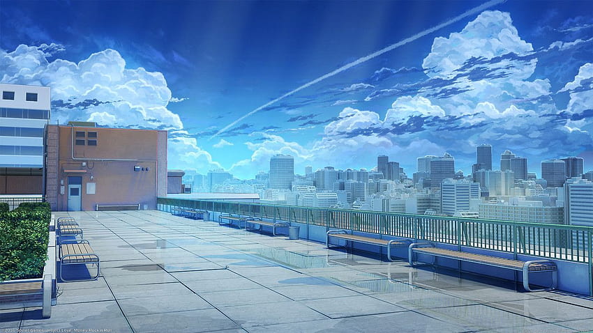 Fond sur le toit, paysage d'anime, toit de l'école, ville sur le toit de l'anime Fond d'écran HD