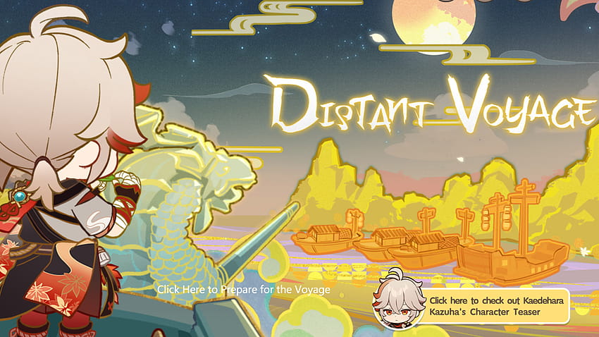 Evento web Distant Voyage: ayuda a Kazuha a construir un barco en Genshin Impact 1.6 fondo de pantalla