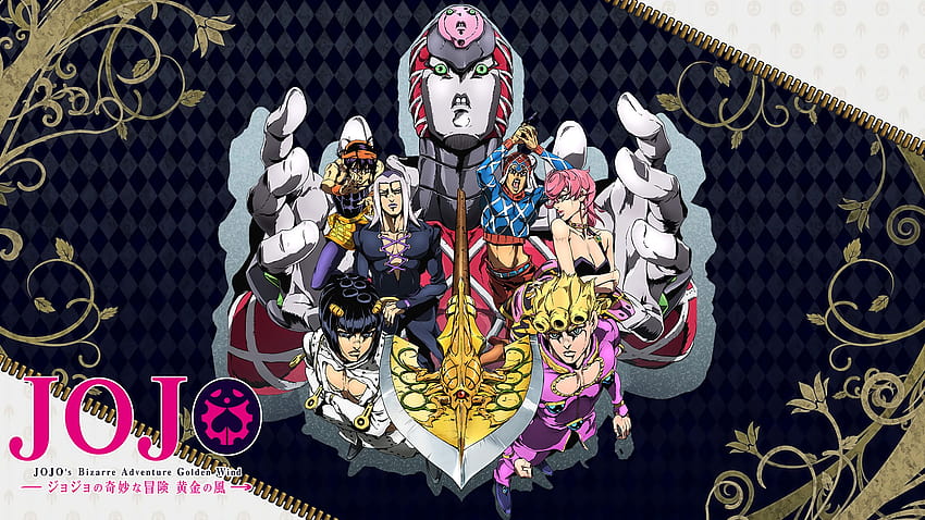 Jojo Bizarre Adventure Golden Wind King Crimson With Backgrounds Of Blue And Black And Texture Designs On Sides アニメ, ジョジョの奇妙な冒険 高画質の壁紙