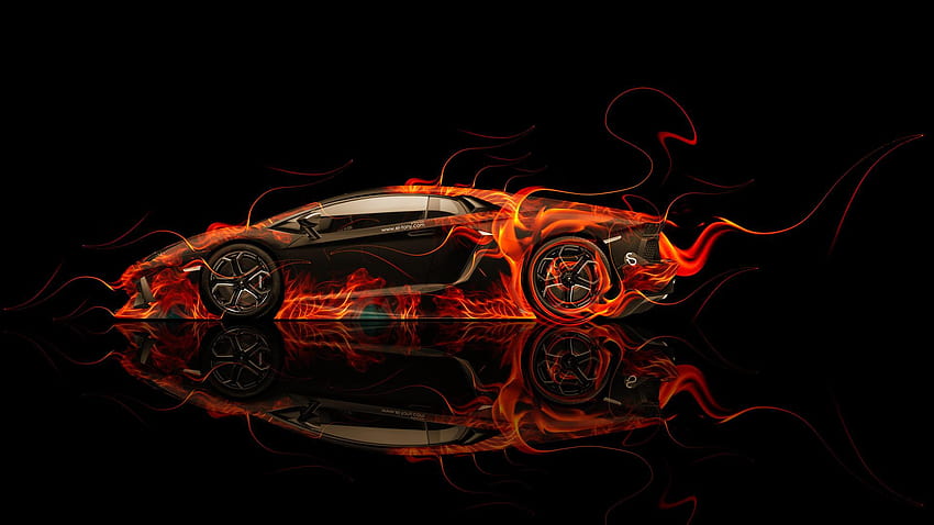 Lamborghini Aventador Side Fire Abstract Car 2014, fire lambo HD wallpaper