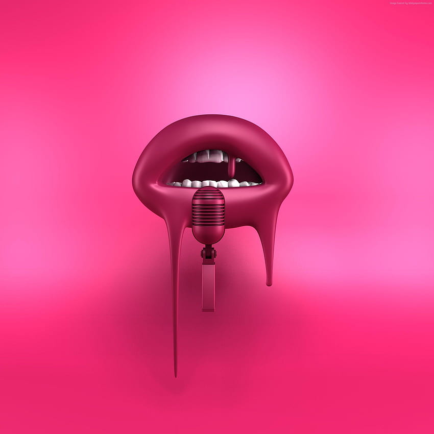 lips, , red, microphone, abstract, 3D, OS, lips pink HD phone wallpaper