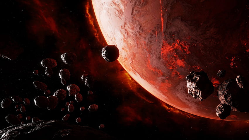 Digitale Arte Digitale Opera Spazio Paesaggi spaziali Pianeta Meteorite Asteroide Rosso Asteroidi Atmosfera Sci, red planet Sfondo HD