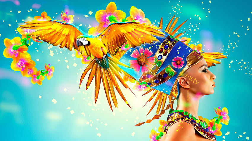 Egyptian Princess Girl Flowers Head Parrot Fly Style 2015 HD wallpaper
