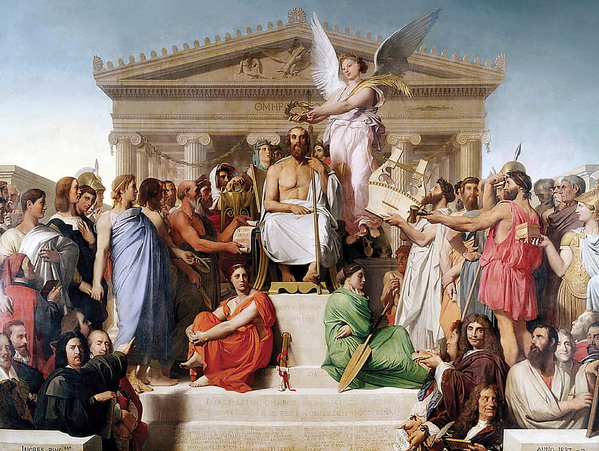 : The Apotheosis of Homer, Jean Auguste Dominique Ingres, lukisan, seni klasik, mitologi Yunani, filsuf Yunani 4000x3011 Wallpaper HD