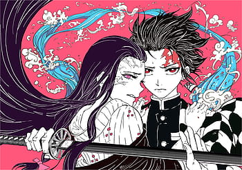 Manga Nezuko and Tanjiro Coloring Page · Creative Fabrica