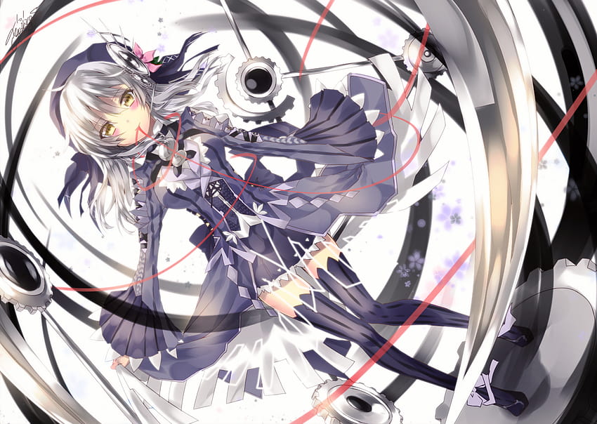 blush clockwork planet dress gray hair long hair ribbons ryuzu HD wallpaper