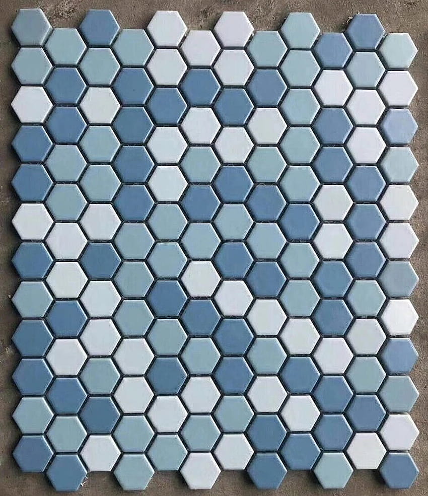 Carrelage de mosaïque en céramique hexagonal blanc pur mélange bleu ciel Promotion pour dosseret de cuisine salle de bain déco Fond d'écran de téléphone HD