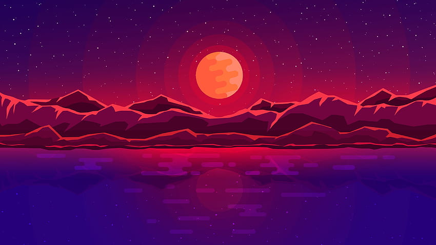 Landscape Minimalist Ocean Mountain, red minimalist HD wallpaper