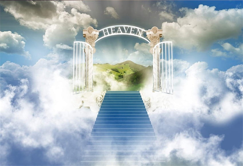 Amazon : Laeacco 10x8ft Misty Stairway to Heaven Gate Scene Backdrop Vinyl Clouds Blue Sky Mountains Paradise Backgrounds Church Bible School Event Activities Jesus Christian Belief Trinity Studio : Electronics, gates of heaven HD тапет