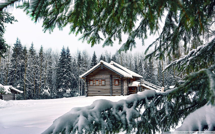 Mountain Retreat Winter, winter alpine cabin HD wallpaper