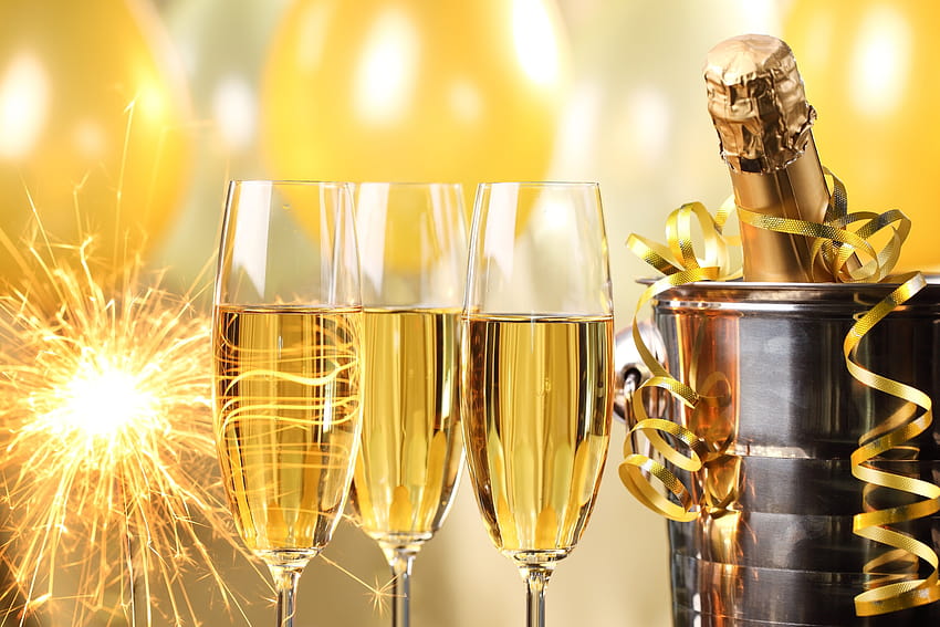 Happy New Year champagne golden celebration holiday New Year, happy new year champagne glasses HD wallpaper