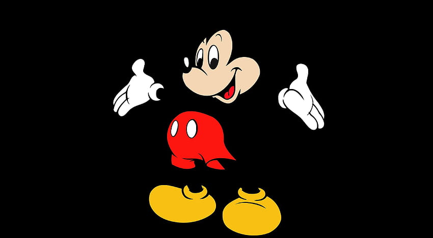 Популярен анимационен герой Мики Маус на черен фон, фонът на Мики Маус е черен HD тапет