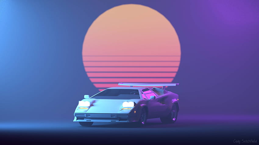 Lamborghini Retro Neon Sun, retro vibe sun HD wallpaper