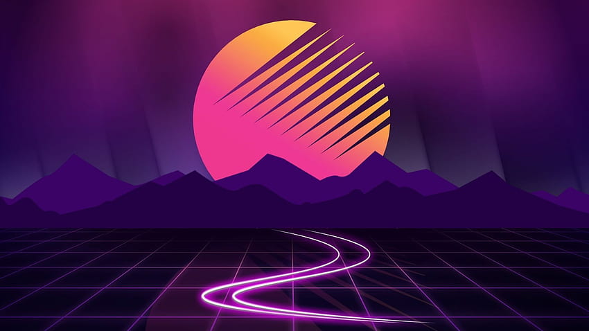 neon, cyberwave ... mug, purple moon and mountain HD wallpaper