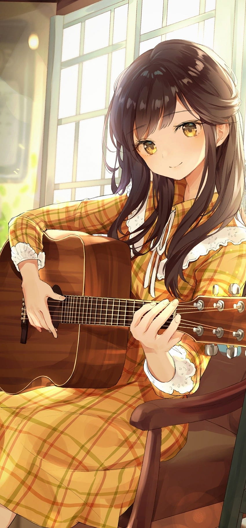 Anime Girl, Playing Guitar, Instrument, Music, Cute, anime musician girl HD phone wallpaper